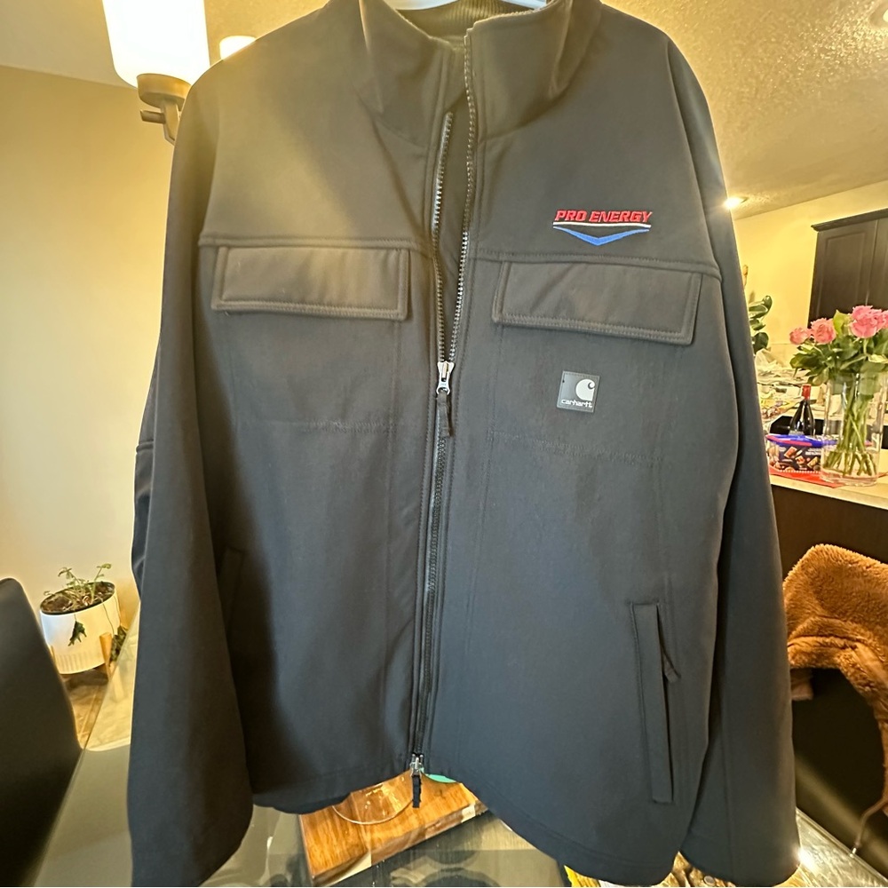 Carhartt Soft Shell Jacket J176 Black Fleece Lined Corduroy Collar Size XL